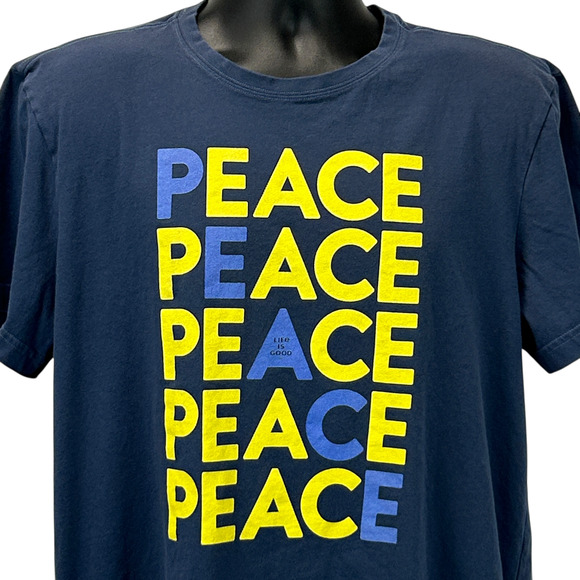 Life Is Good Peace T Shirt Blue Cotton Crusher Lite Graphic Tee Mens L Large - Picture 1 of 8